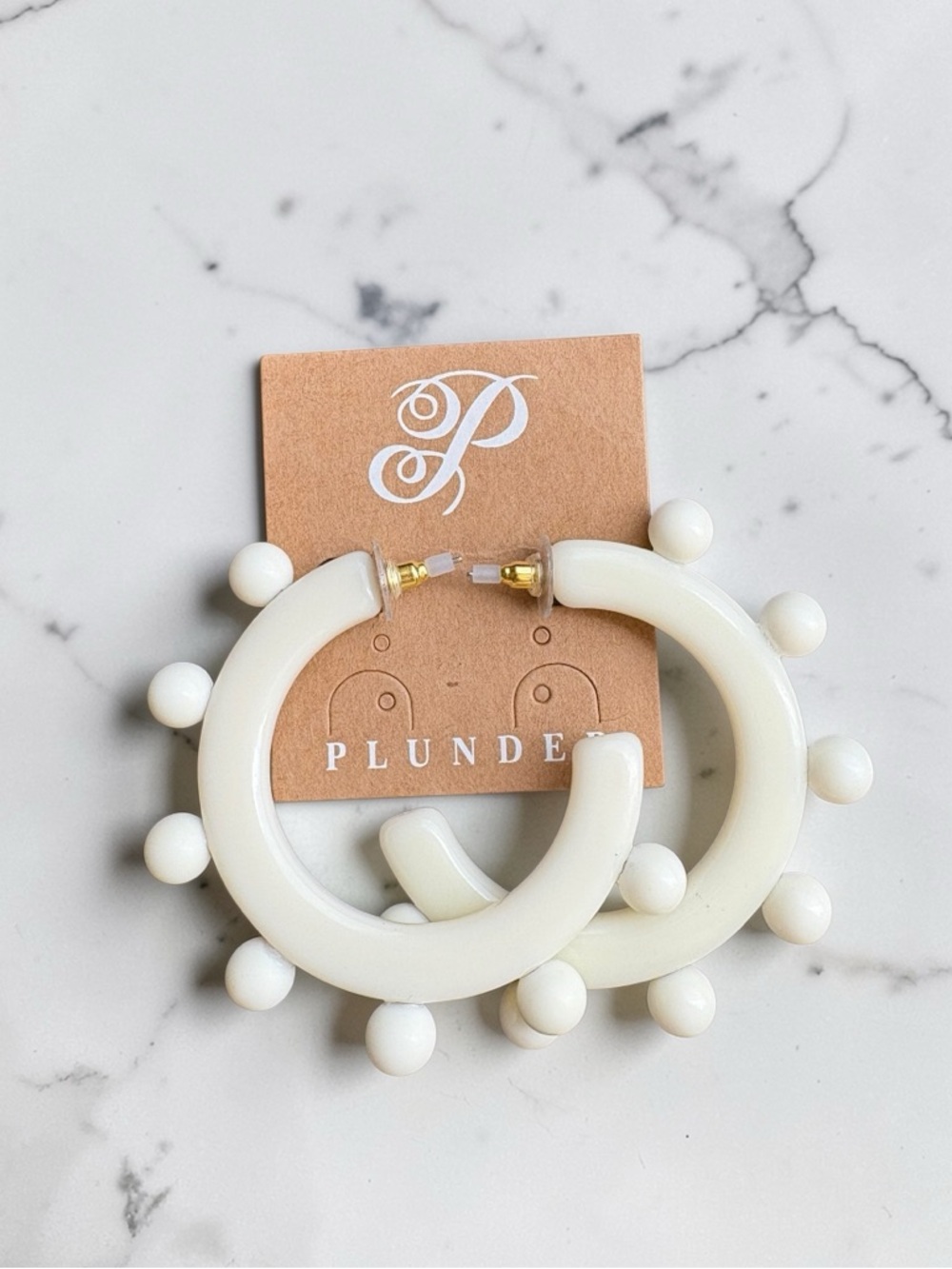 Plunder Cream Beaded Hoop Earrings
